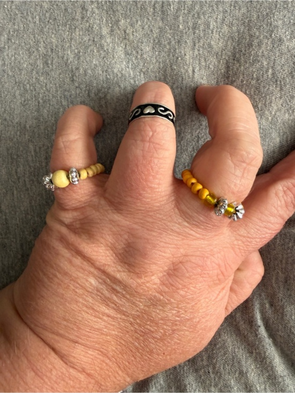 Yellow Beaded Stretch Knuckle/Toe Ring Set of 3 - Women Jewelry